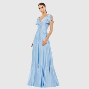 Mac Duggal Flounce Sleeve Satin Gown Periwinkle Light Pale Pastel Blue 4 #A0080